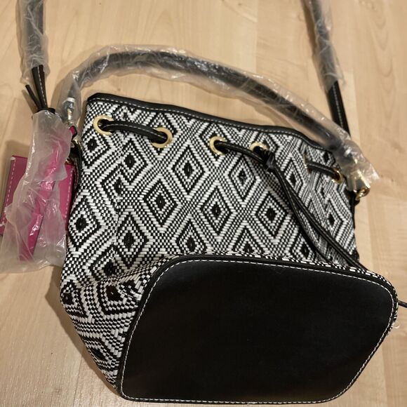 Estee lauder black & white drawstring shoulder bucket bag NEW - Picture 2 of 5